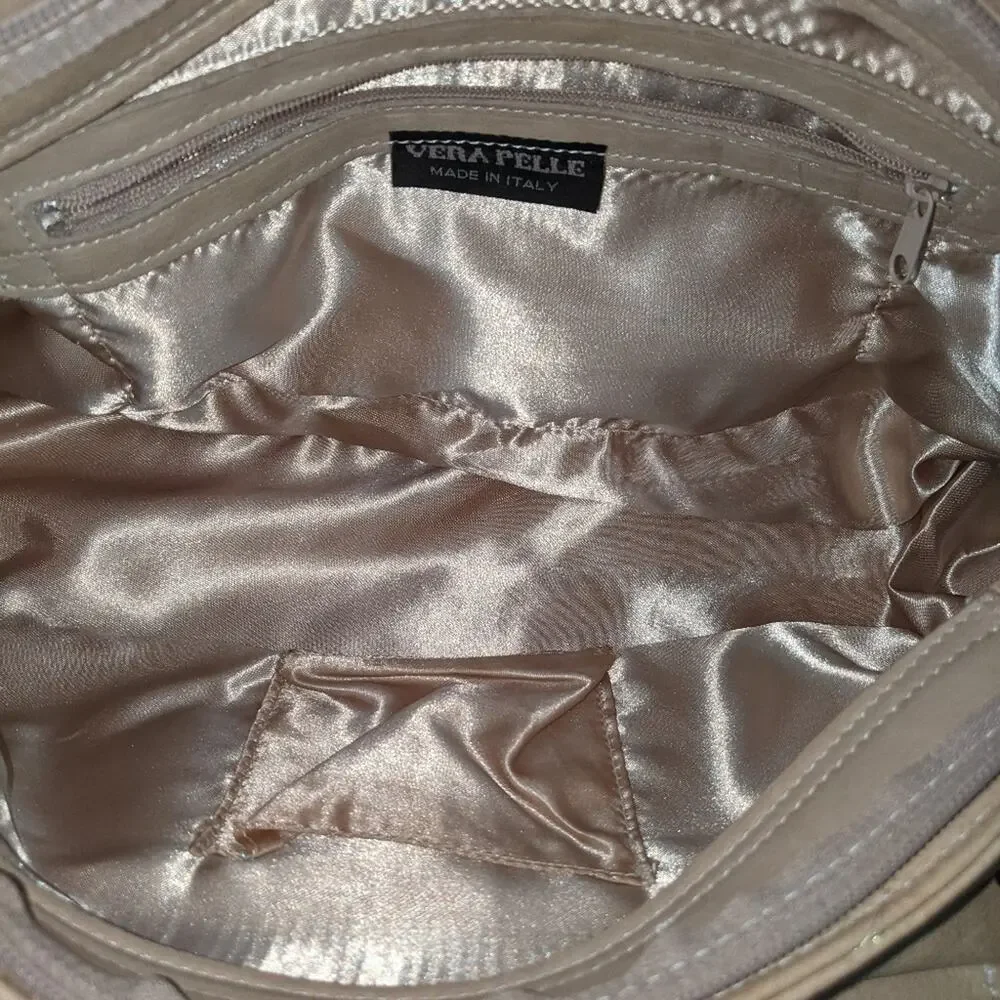 Vera Pelle Vintage Y2K Leather Baguette Hobo Bag Rivets Domed Rivets Light Tan